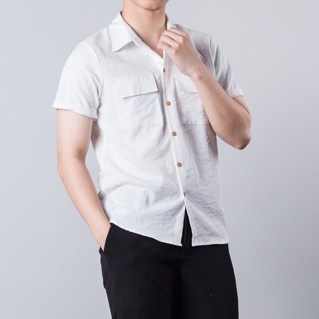 Áo sơ mi nam ngắn tay chất đũi phong cách thời trang công sở hè 2021, trẻ trung, lịch lãm