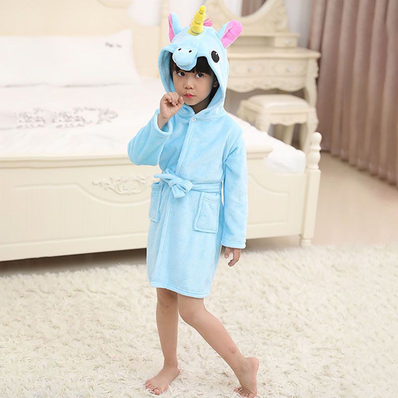 Unicorn Kids Bathrobe Girls Boys Hooded Pajamas Sleepwear Nightwear