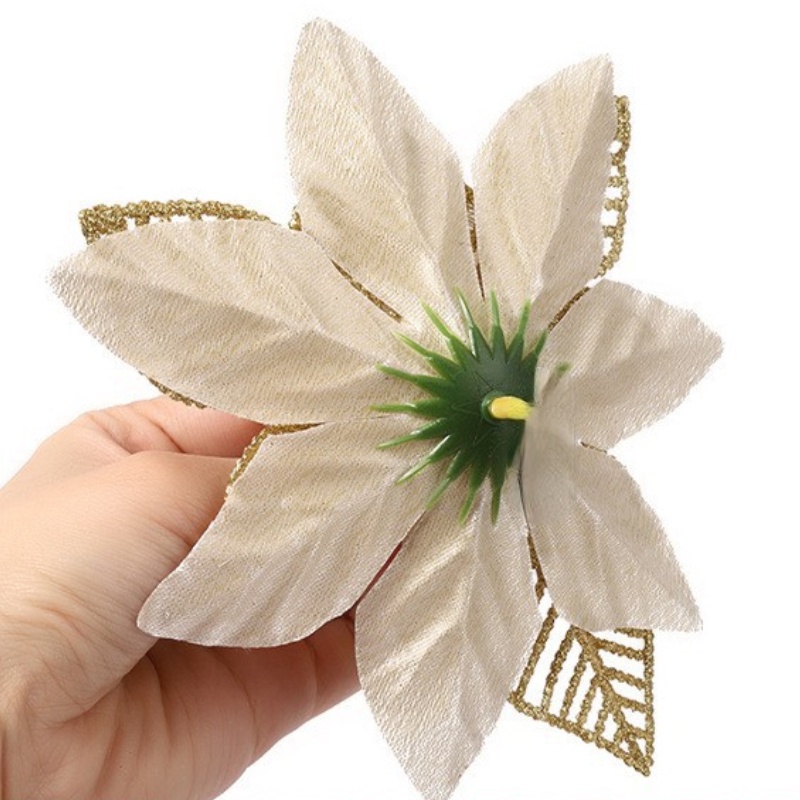 5 Bông Hoa Lụa Nhân Tạo 15cm Trang Trí Giáng Sinh