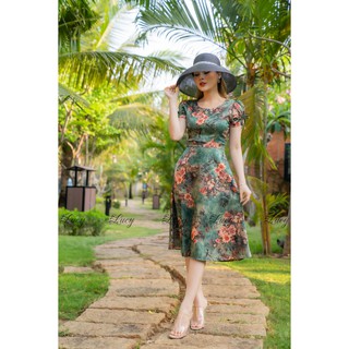 Đầm Raisin vân pháp 5804 Váy Lucy lụa hoạ tiết giá rẻ