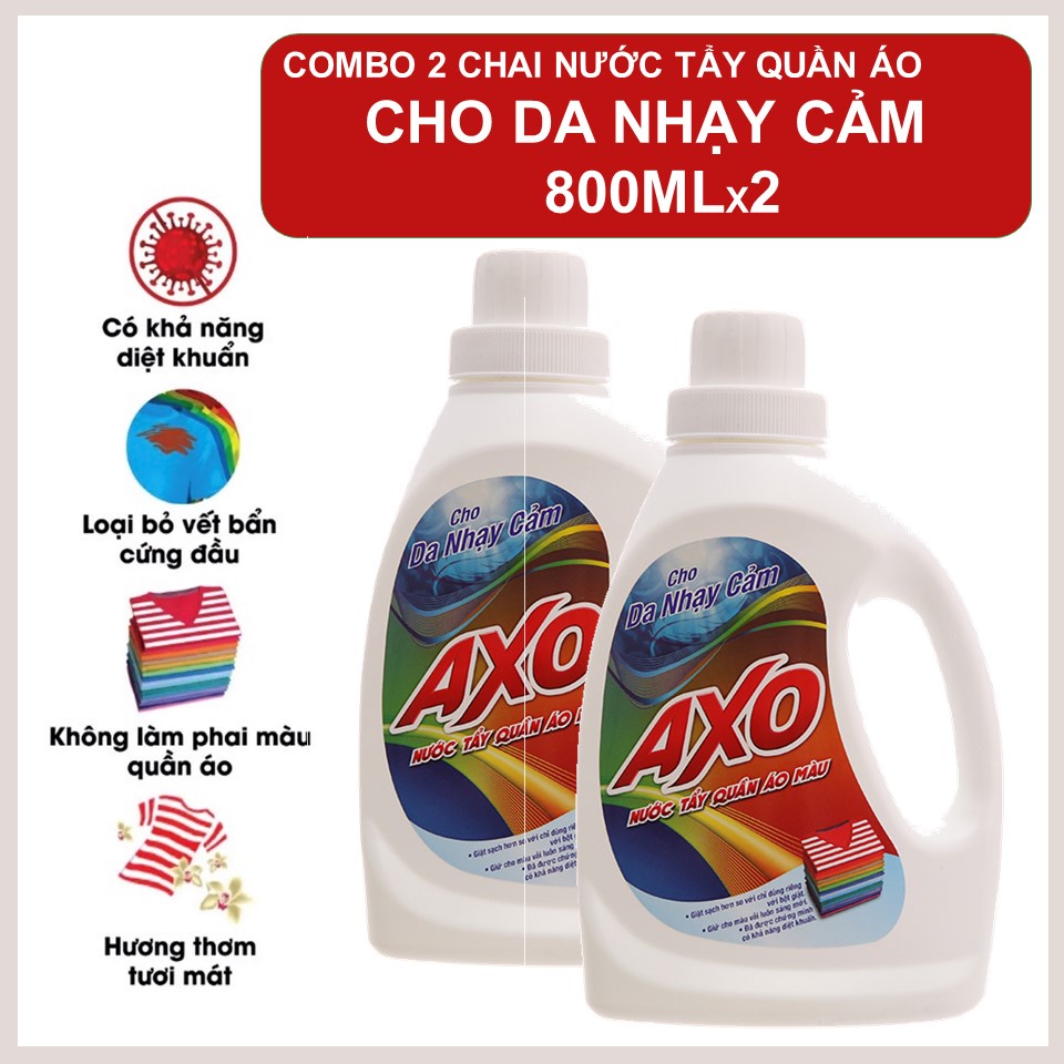 COMBO 2 Nước Tẩy Quần Áo Axo Hương Thanh Khiết (Trắng) 800ml X2