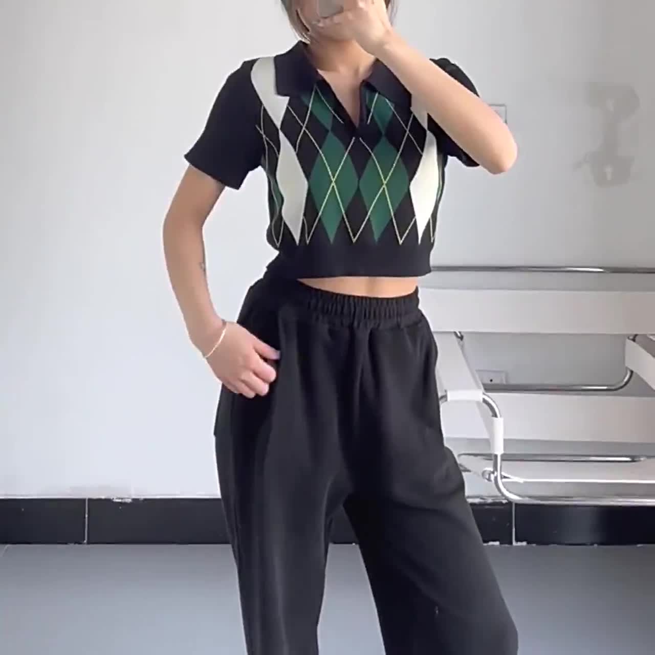 Xiaozhainv Áo Croptop Dệt Kim Cổ Polo Tay Ngắn Đơn Giản Thời Trang Cho Nữ | BigBuy360 - bigbuy360.vn