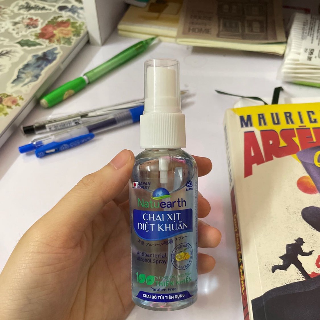 Chai Cồn Xịt khuẩn Natuearth 60ml bỏ túi tiện lợi - Chuyên dùng diệt khuẩn da tay và bề mặt - với 100% nguyên liệu thiên