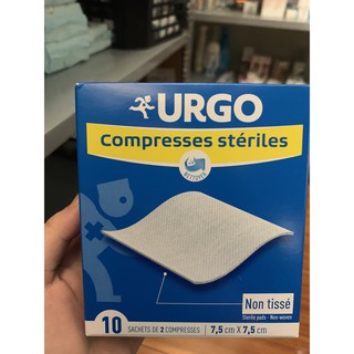 Gạc Băng Bó, Bảo Vệ Làm Sạch Vết Thương Urgo Compresses Steriles 7.5cmx7.5cm (Hộp 10 Miếng)