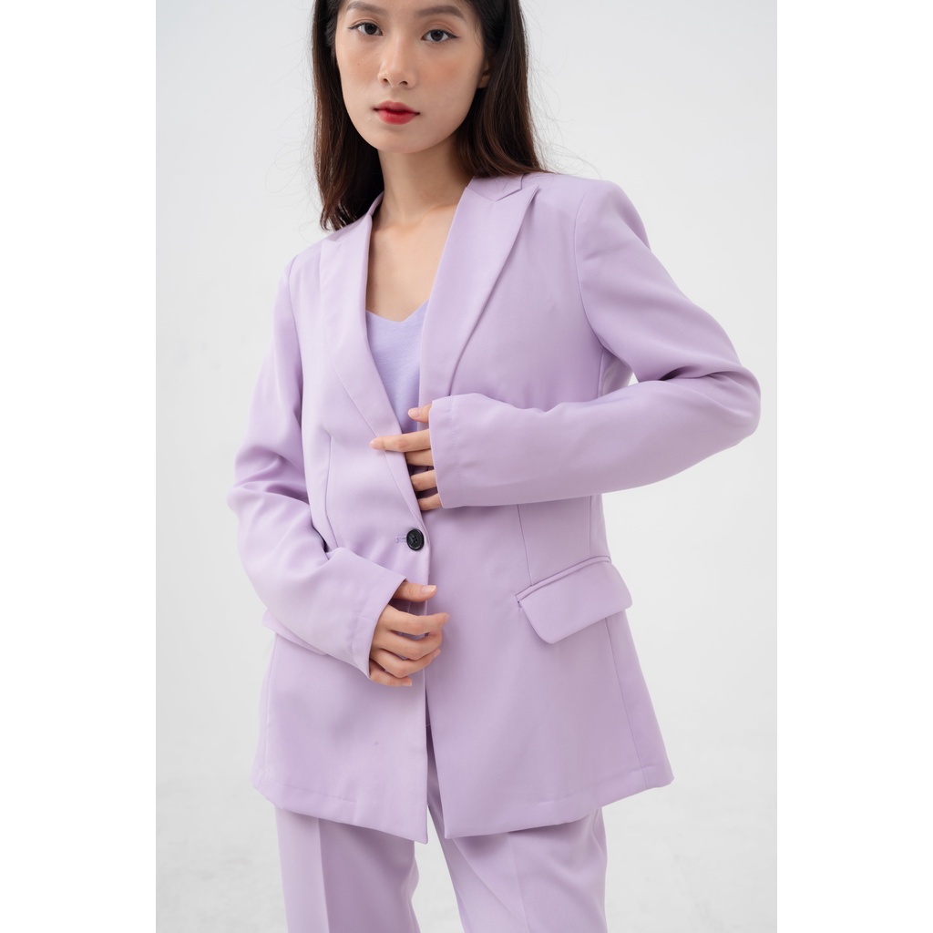 Áo vest nữ blazer KHÀN áo khoác nữ công sở màu tím nhạt tà ngang thời trang tay dài 1 lớp phong cách Hàn Quốc