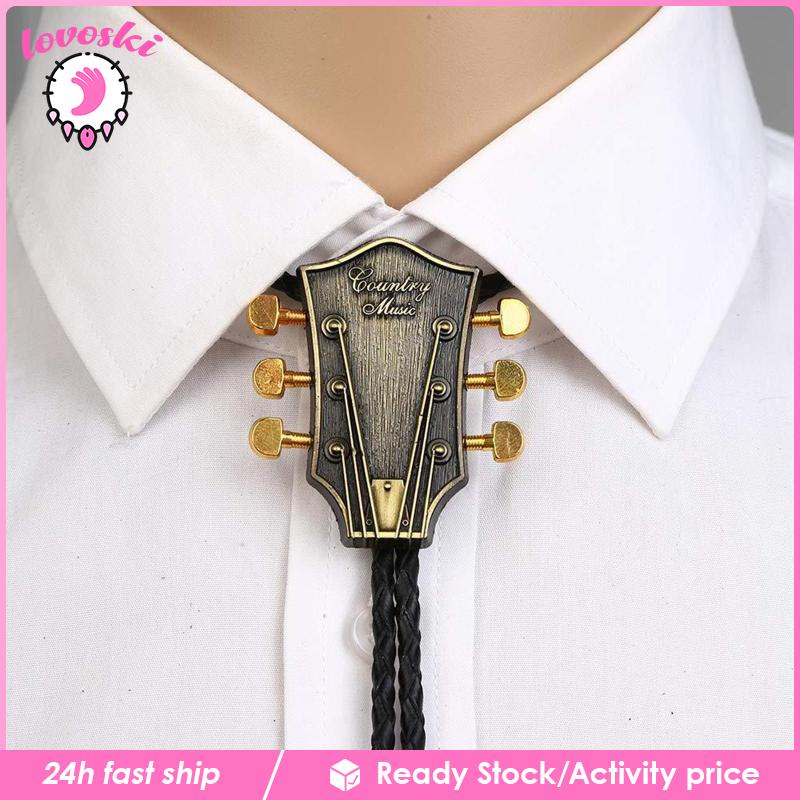 Vòng cổ Da PU Phối Mặt Hình Đầu Đàn Guitar Bằng Đồng Phong Cách Cao Bồi Phương Tây