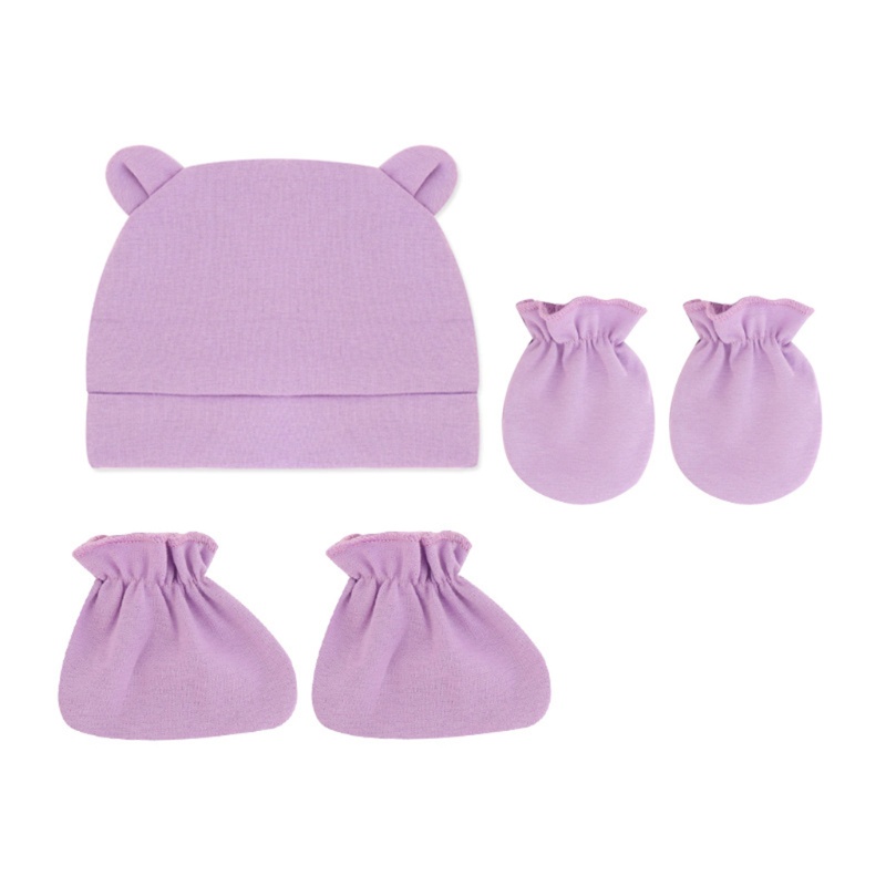 Bộ mũ beanie kèm găng tay cotton mềm mại chống trầy xước dễ thương cho bé sơ sinh