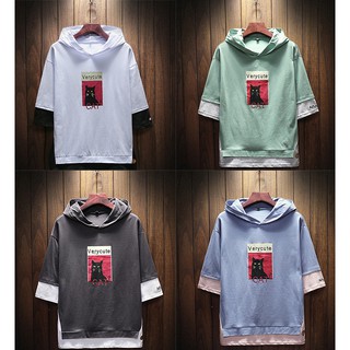 Áo Hoodie phối layer Tay Lỡ TheCatCute - QVAS030