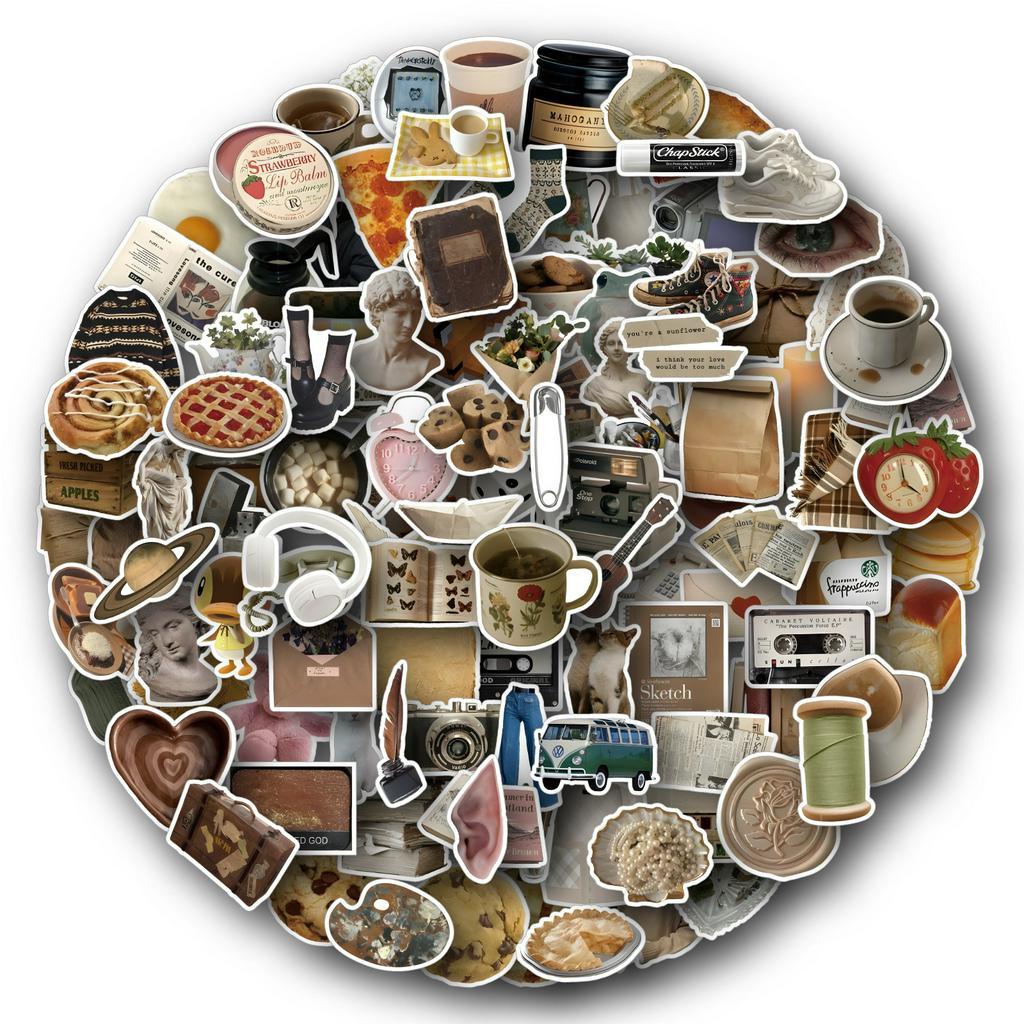 Set 240 / 120 / 60 Miếng Dán Trang Trí Sổ Tay / Mũ Bảo Hiểm / Nhật Ký Phong Cách Retro