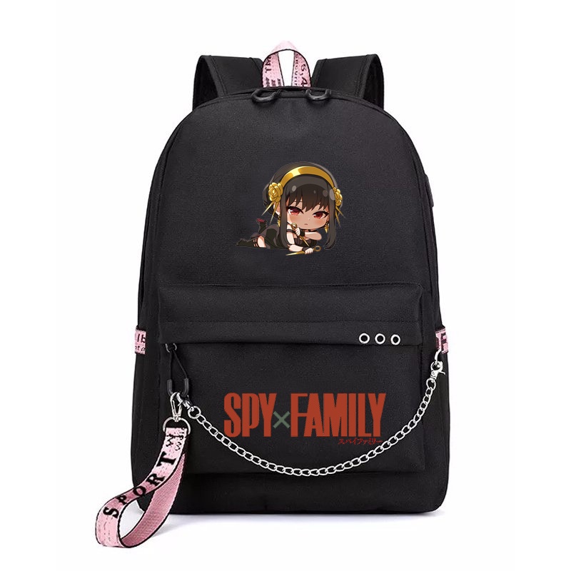 Balo thông minh đen hồng in hình SPY x Family ver nằm gia đình điệp viên anime chibi dễ thương cặp sách đi học