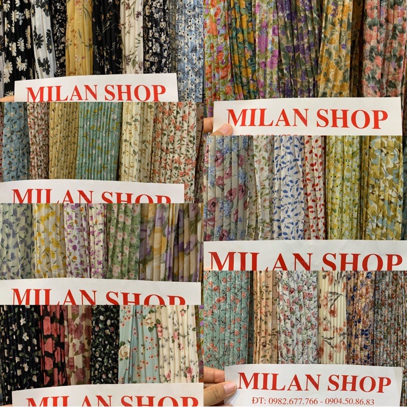 Chân váy voan hoa xếp ly nhiều màu xinh iu.