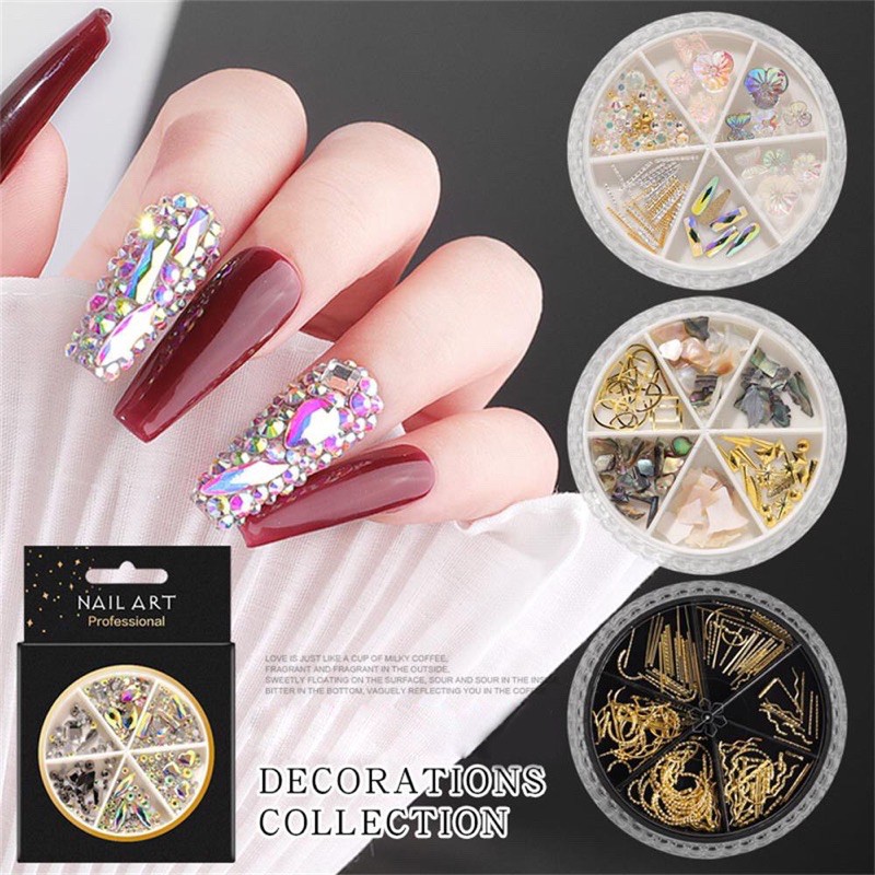 Phụ kiện nail đá rắc, hạt charm, xà cừ, bướm trang trí móng