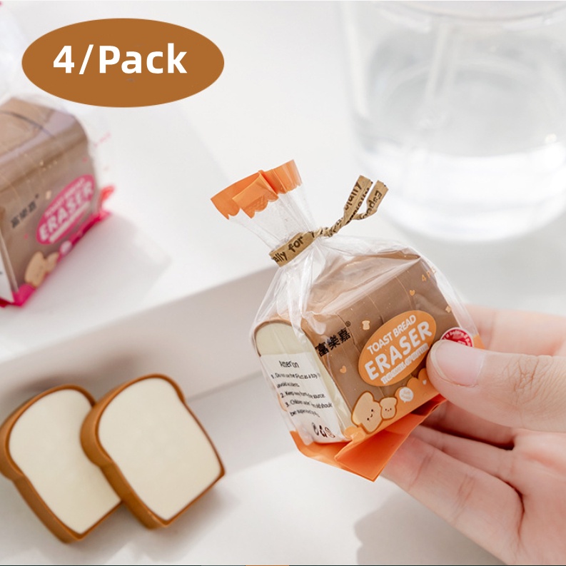 Set 4 Cục Tẩy Hình Bánh Mì Nướng Bằng Cao Su Dành Cho Học Sinh