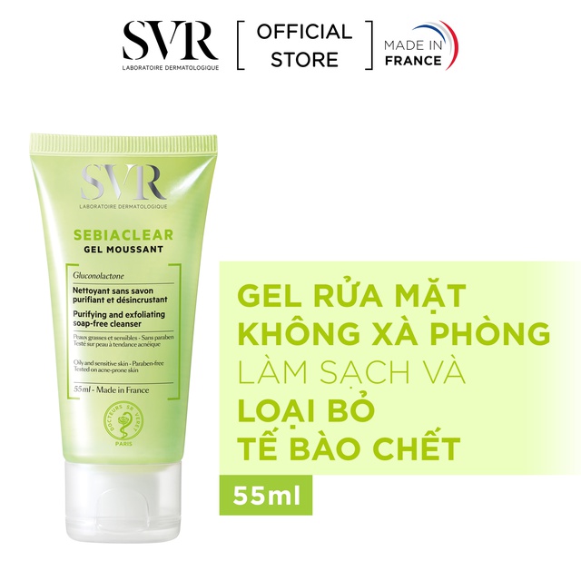 Sữa rửa mặt không có xà phòng, làm sạch và loại bỏ tế bào da chết SVR SEBIACLEAR Gel Moussant 55ml