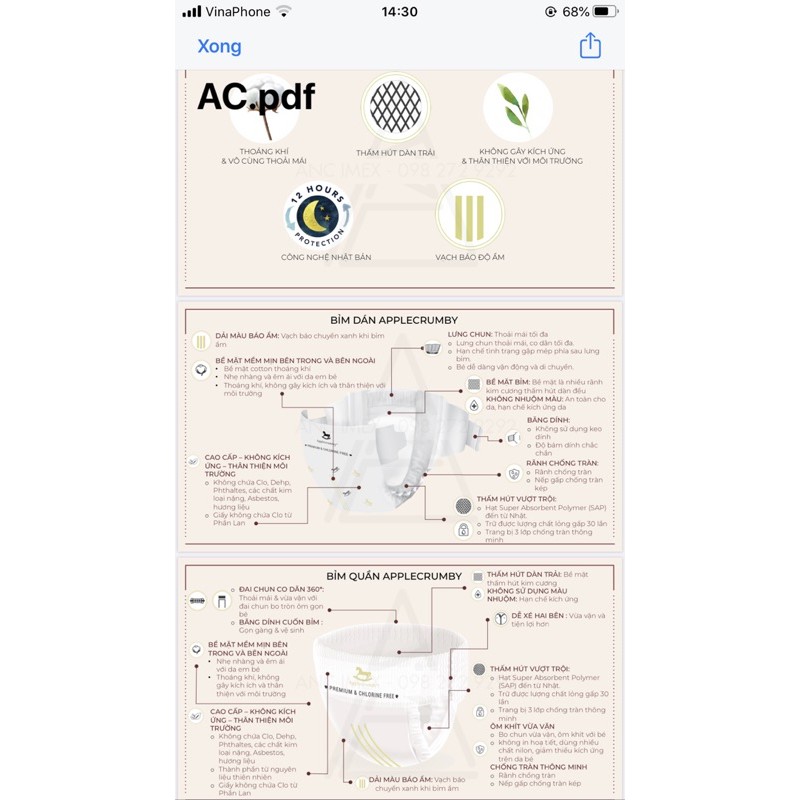 (1 MIẾNG) Bỉm dán/quần APPLECRUMBY AIRPLUS nội địa Malaysia cao cấp chính hãng