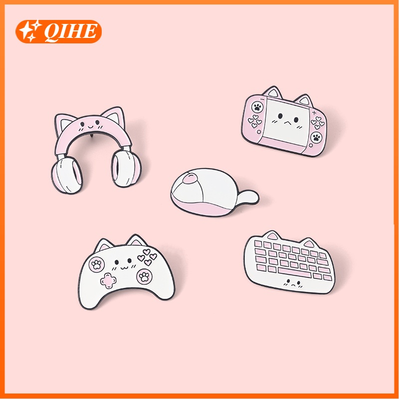 Huy hiệu cài áo QIHE JEWELRY thiết kế mèo hoạt hình 5 kiểu dáng khác nhau đáng yêu