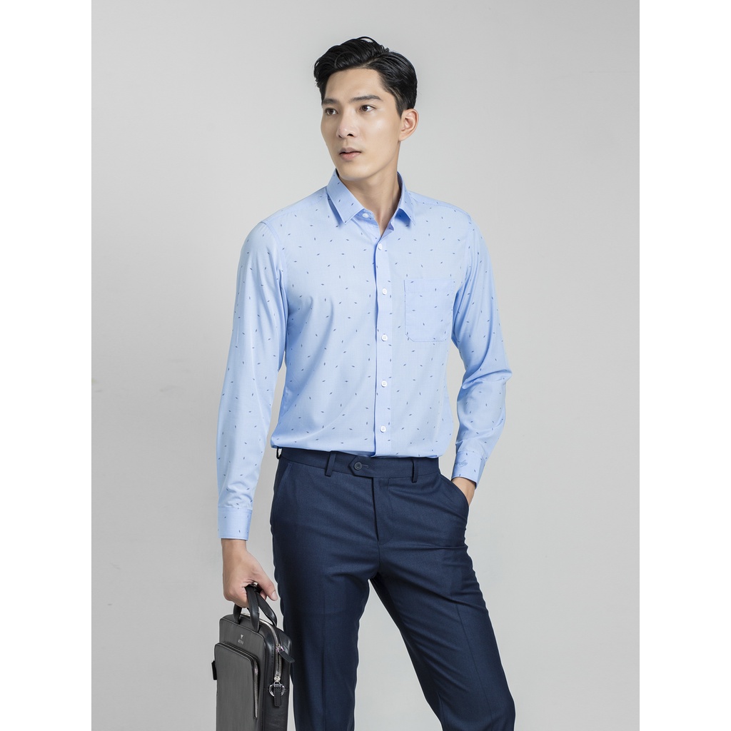 Áo Sơ Mi Nam Dài Tay ARISTINO ALS22201 Somi Công Sở Màu Xanh Kẻ In Họa Tiết Vải Sợi Tre Mềm Mát Dáng Suông Có Túi