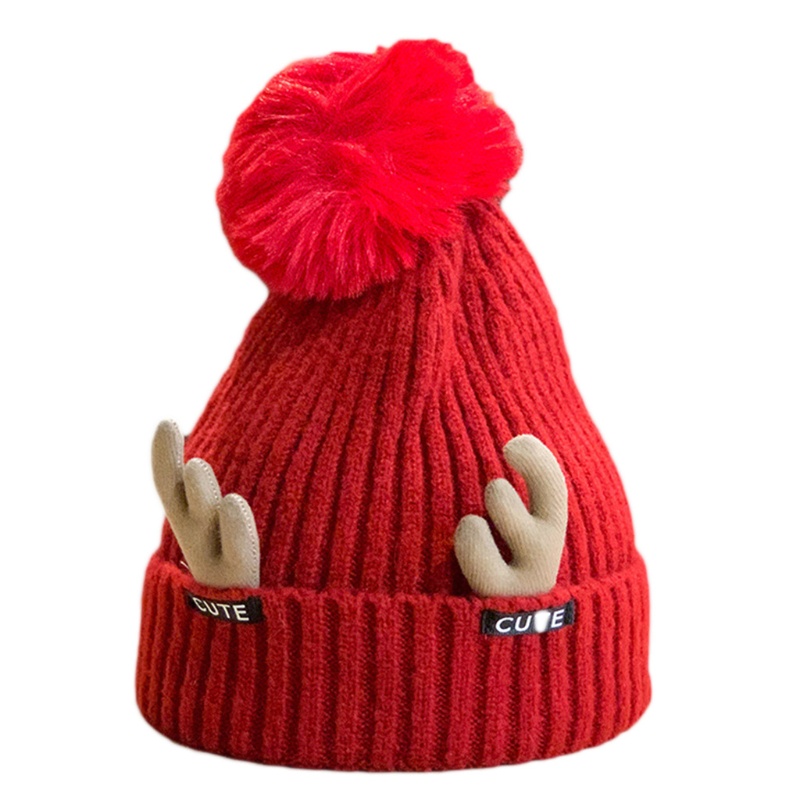 Mũ Beanie Dệt Kim Hình Sừng Hươu Đính Bóng Lông Đáng Yêu Thời Trang Xuân Đông Cho Nam Và Nữ