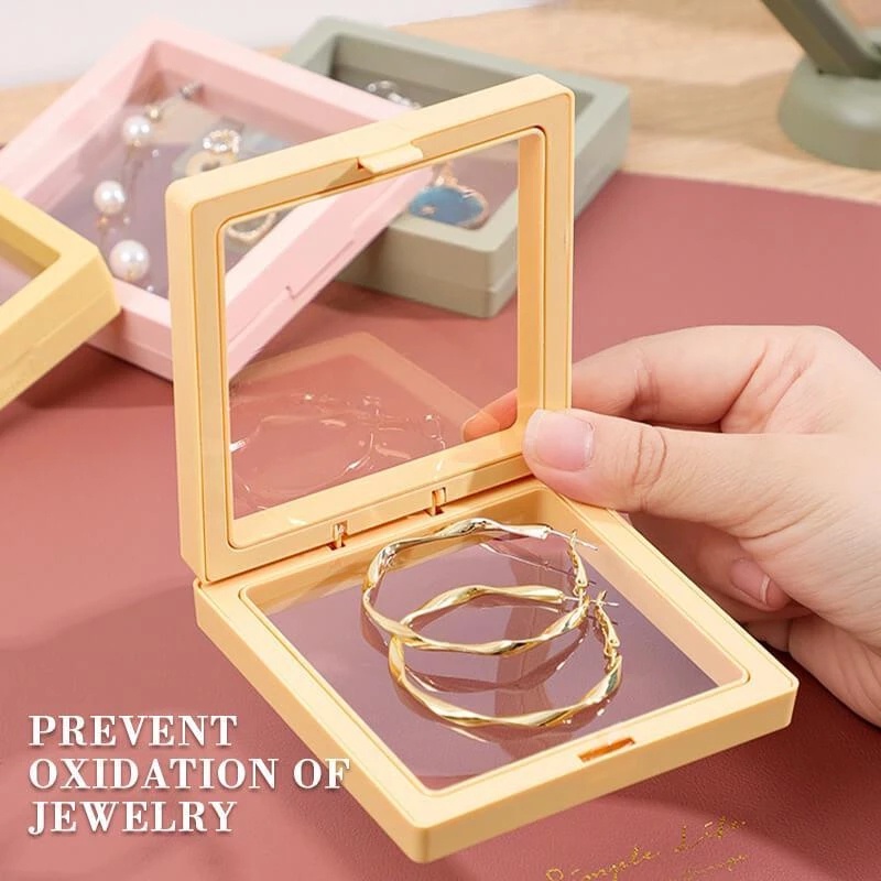 [PE Film Color Brooch Coin Gems Jewelry Storage Box With Base ][Dustproof Suspended Floating Ring Earrings Storage][  Anti-oxidation Portable Ring Pendant Holder][Transparent Display Rack ]