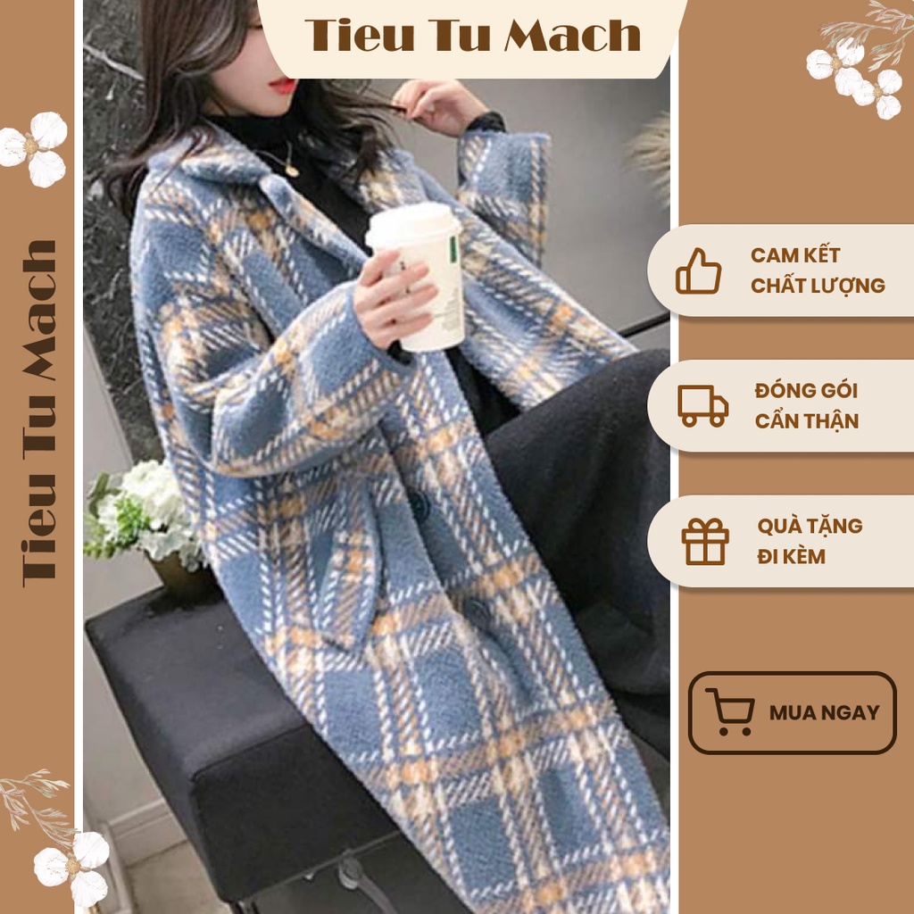 Áo khoác dạ thu đông dáng dài phong cách Hàn Quốc, kẻ caro lên form siêu xinh