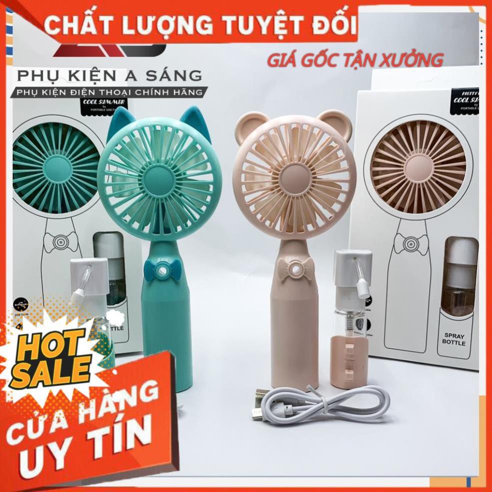 Quạt mini cầm tay phun sương 2in1 sạc pin usb 7 cánh quạt tạo gió