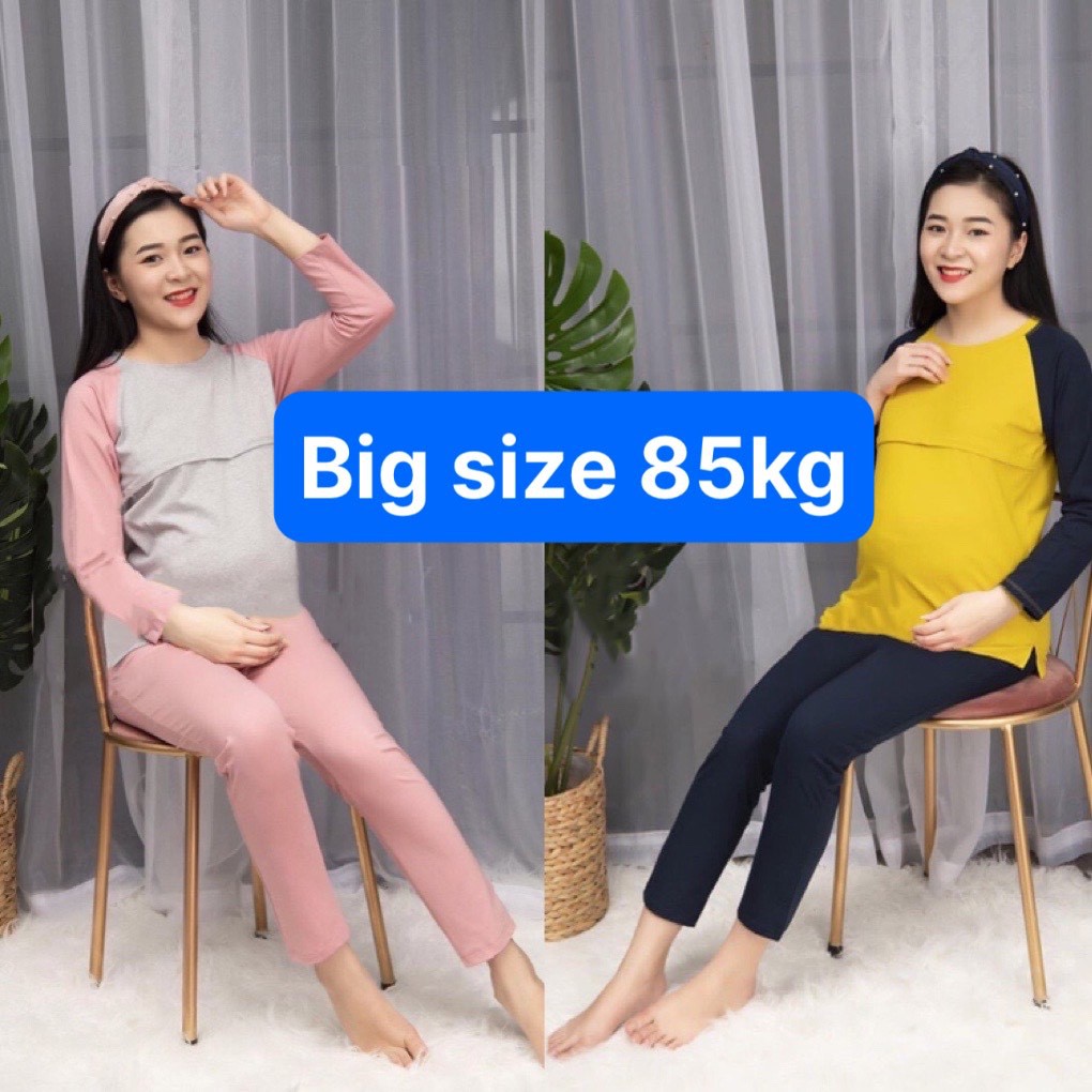 Bộ Đồ Bầu Và Sau Sinh BIGSIZE Mặc Nhà Khóa Ngực Cho Con Bú Ti (65-80KG) BĐ9158