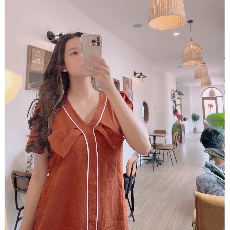 Váy bầu nơ ngực thời trang thiết kế vải đũi MSP286A Mom and Baby