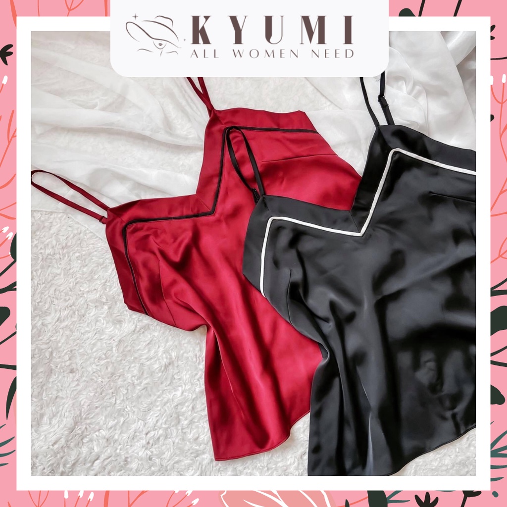 Đồ ngủ sexy đồ ngủ 2 dây viền ngực KYUMI OFFICIAL, chất liệu lụa satin mềm mịn mát, freesize 40-60kg tùy chiều cao 033 | BigBuy360 - bigbuy360.vn