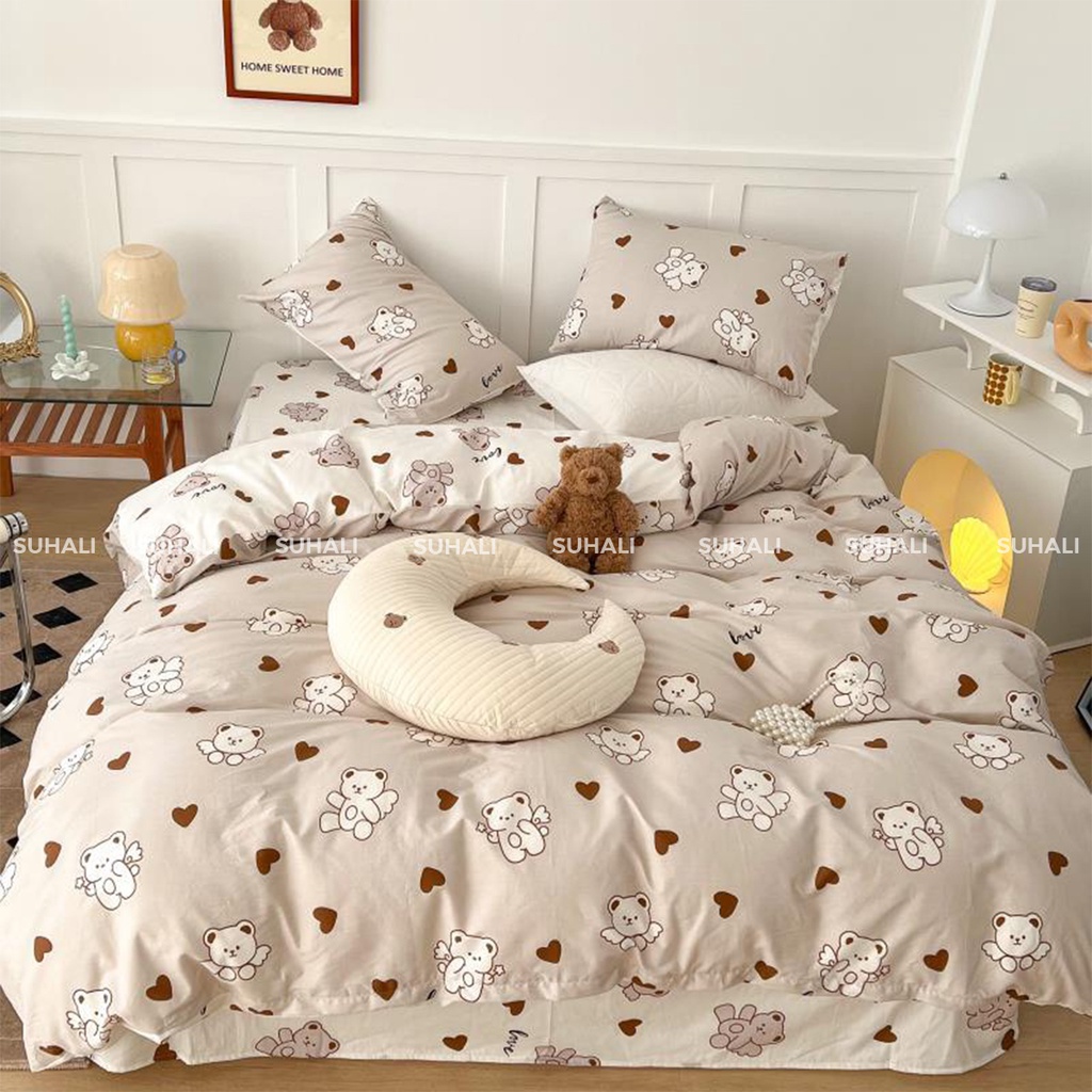 Bộ chăn ga giường 100% cotton SUHALI thoáng mát, thấm hút mồ hôi tốt gồm vỏ chăn, ga giường và 2 vỏ gối
