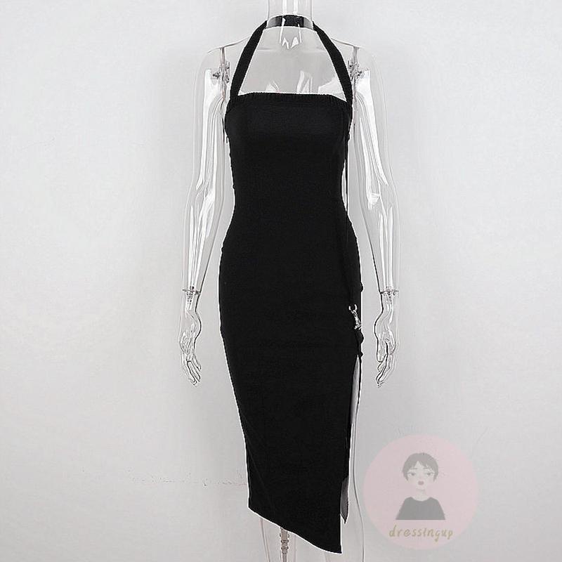 Đầm Body Cổ Khoét Sâu Không Tay Màu Đen / M / L Thời Trang Mùa Hè Cho Nữ