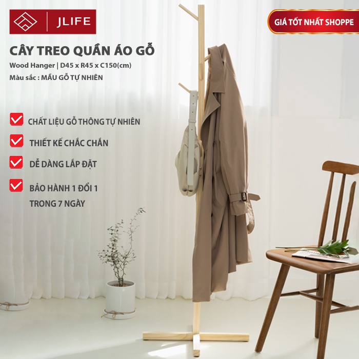 Cây Treo Quần Áo Gỗ JLIFE Cây Treo Đồ Móc Treo Quần Áo Gỗ Thông Tự Nhiên DỄ DÀNG LẮP RÁP