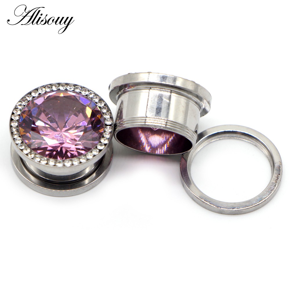 Alisouy Set 2 Khuyên Tai Thép Không Gỉ Đính Đá zircon Nhiều Màu Sắc