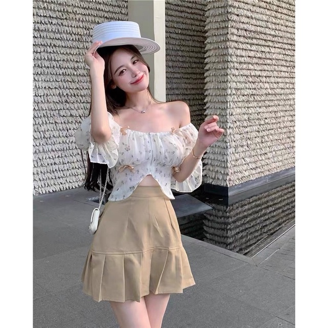 Áo hoa tay lỡ có khoá kéo dáng croptop sẽy cực xinh AH04
