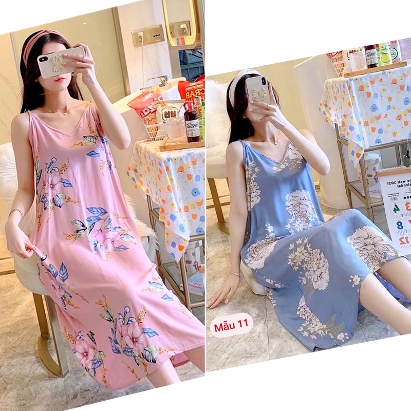 Váy lanh, váy ngủ Quảng Châu 2 dây mềm mát, hoạ tiết trẻ trung, thời trang | BigBuy360 - bigbuy360.vn