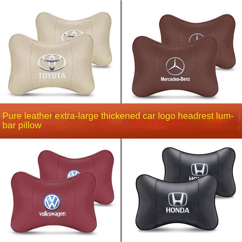 Gối tựa đầu/ kê cổ/ đệm lưng xe hơi bằng da họa tiết logo Mercedes-Benz BMW Toyota thời trang
