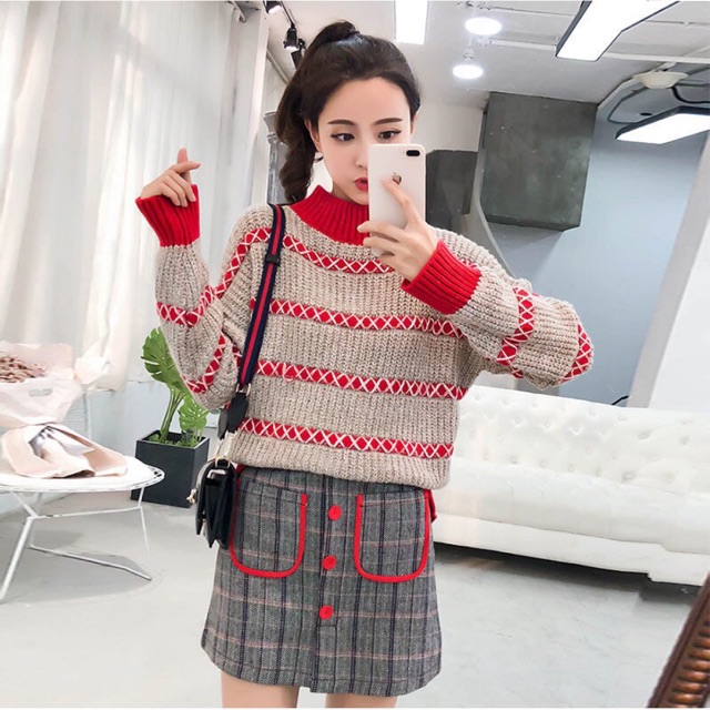 Set áo len + chân váy