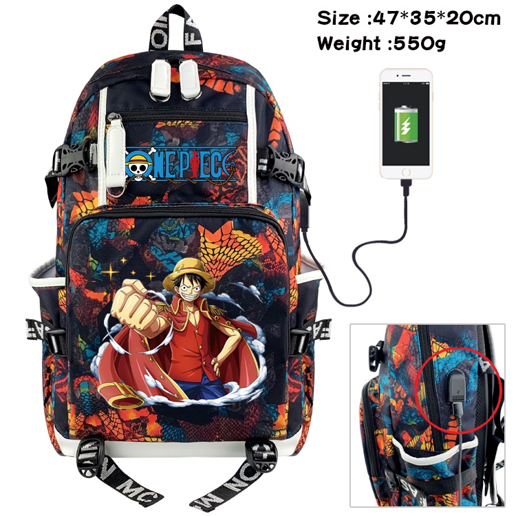 Balo Canvas Cỡ Lớn Họa Tiết Hoạt Hình One Piece Luffy Chống Thấm Nước Có Cổng Usb