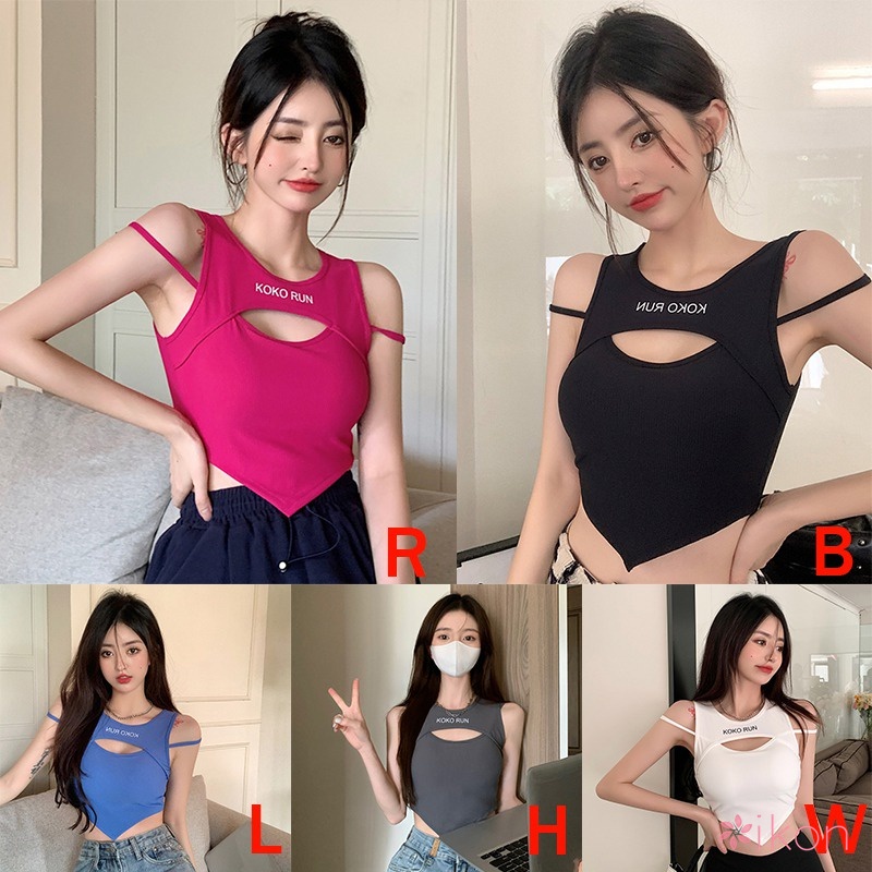 Women's Sexy Camisole Irregular Sleeveless Letter Print Hollow Out Tank Top