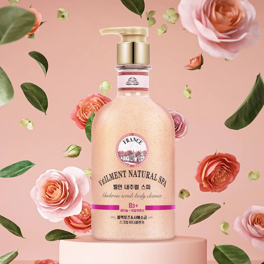 Sữa Tắm Hạt Veilment On The Body Dưỡng Ẩm Và Làm Sáng Da Hương Blackrose 600g