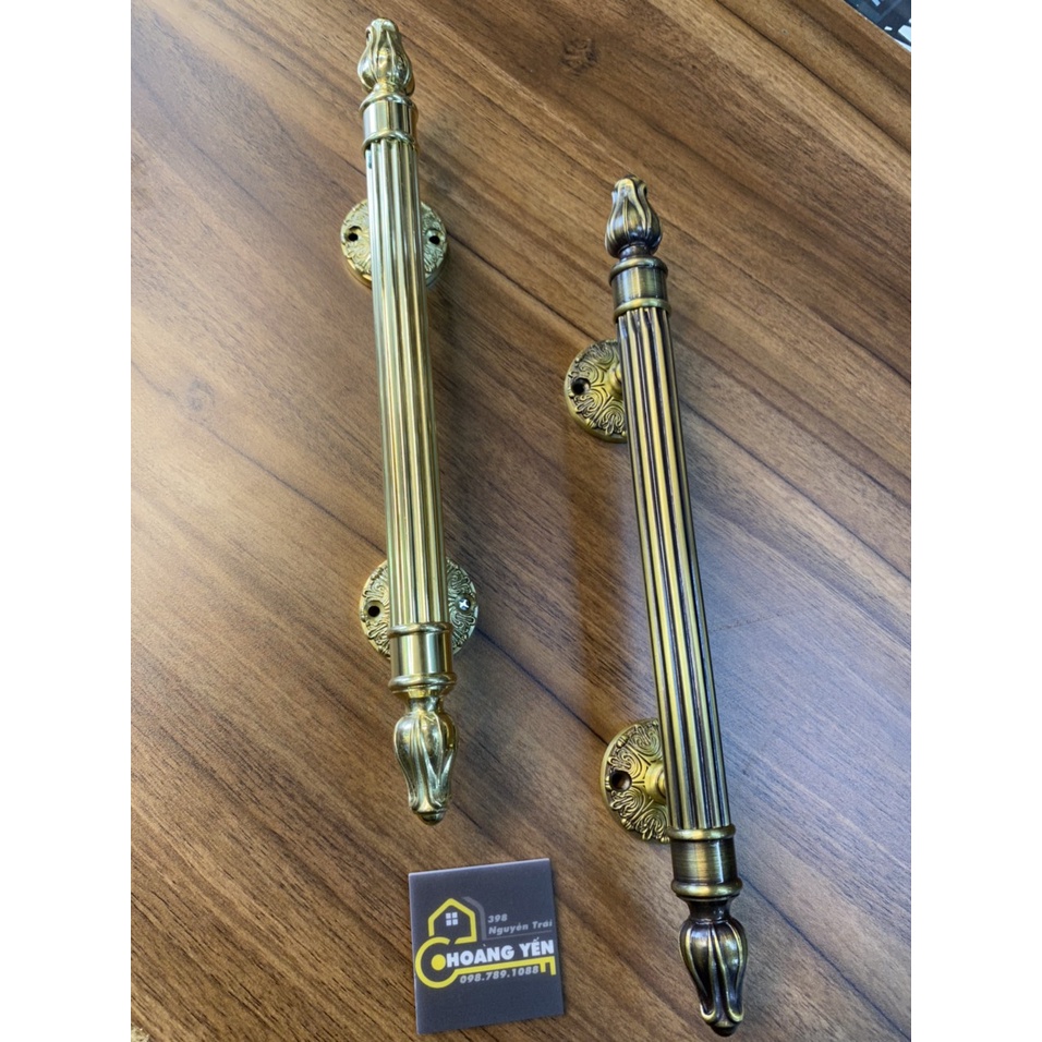 Tay nắm cửa bằng đồng thau, tay nắm cổng, tủ Hoa sen dài 30cm - màu rêu