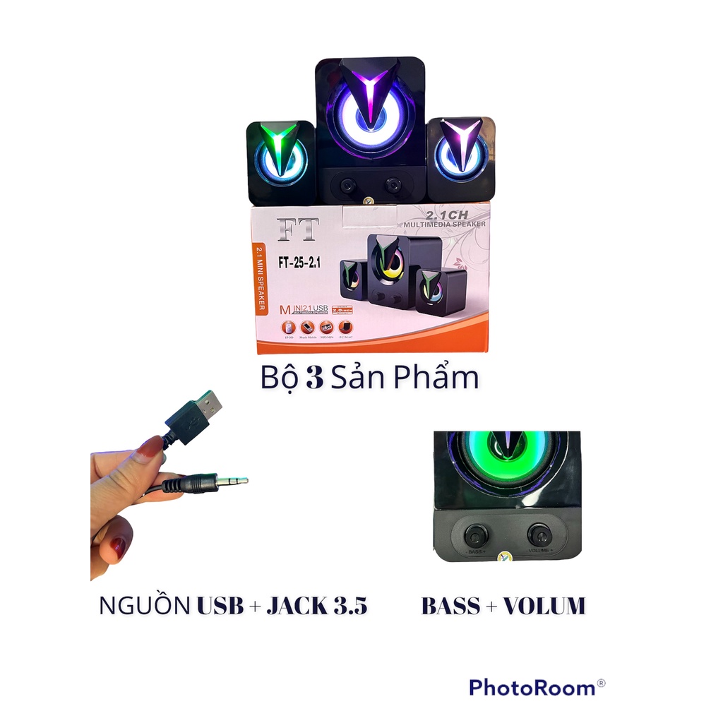 Loa máy tính để bàn mini LED TT25 BASS CỰC ĐÃ  2.1 dành cho PC Laptop Điện thoại có led - Máy Tính TT