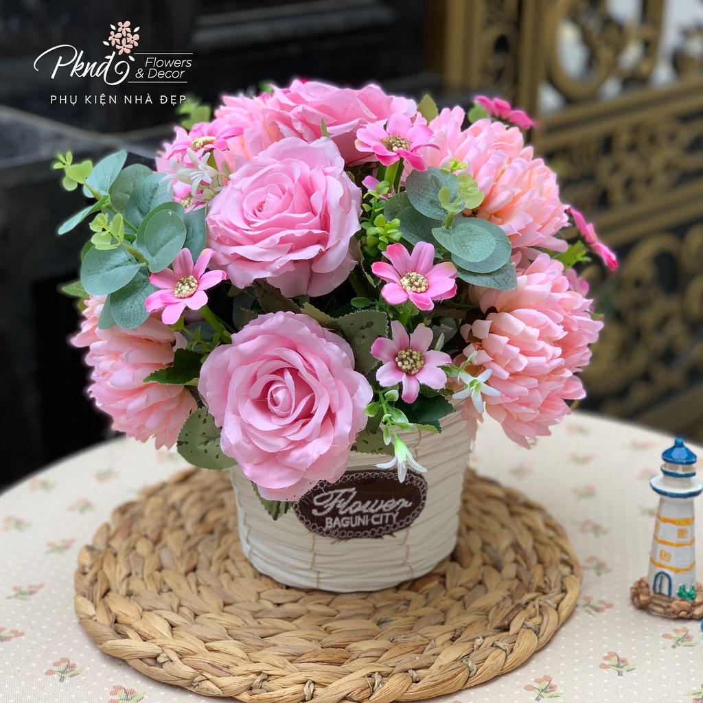 [Mã BMBAU50 giảm 7% đơn 99K] Giỏ Hoa Lụa Vintage To Đẹp Rực Rỡ Sắc Màu PKND FLOWERS &amp; DECOR