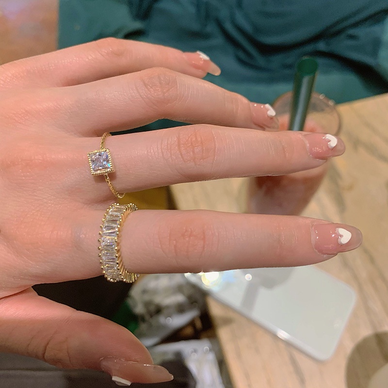 Nhẫn Hở Đính Đá Zircon Đơn Giản Phong Cách Âu Mỹ