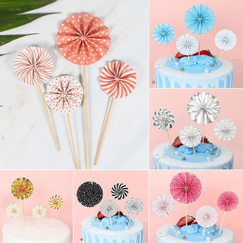 Tem cắm-Bộ 4 hình cắm hình quạt hoa mặt trời trang trí bánh, xòe quạt, topper cake