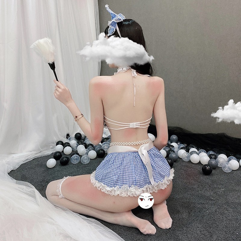 Maid Set/ Cosplay hầu gái kẻ xanh caro kèm nhiều phụ kiện đi kèm siêu xinh C110 | BigBuy360 - bigbuy360.vn