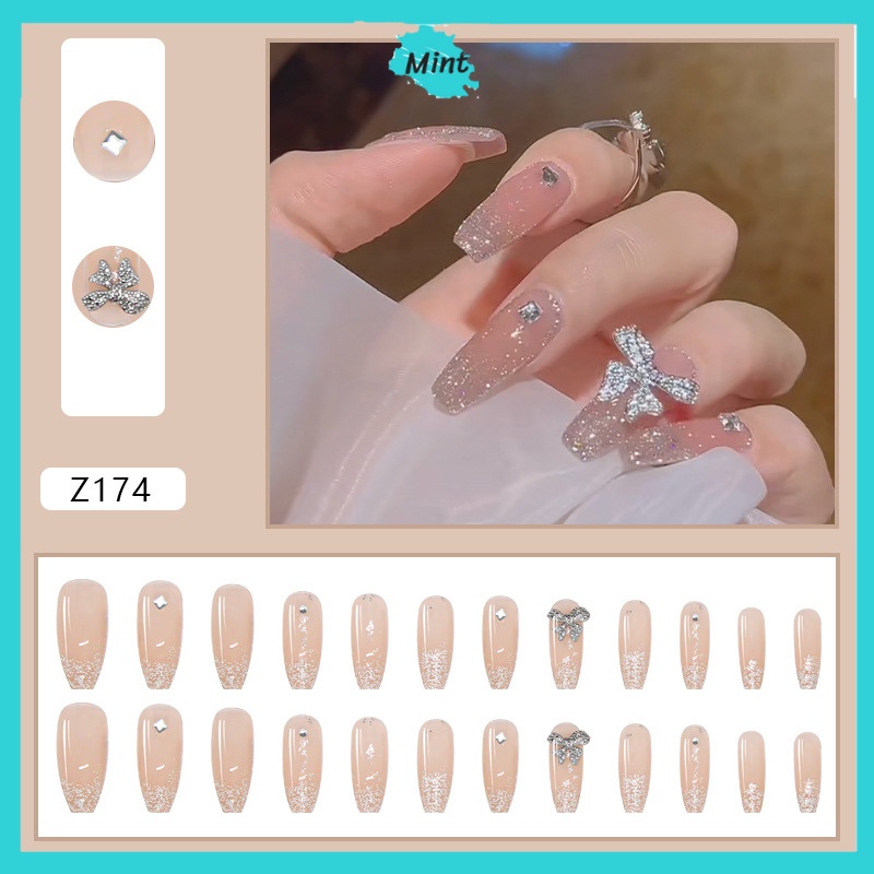Móng Tay Giả Đính Charm Đá Hàng Cao Cấp ❤️FREESHIP❤️ Nail Box Kèm Keo Phong Cách Hàn Quốc