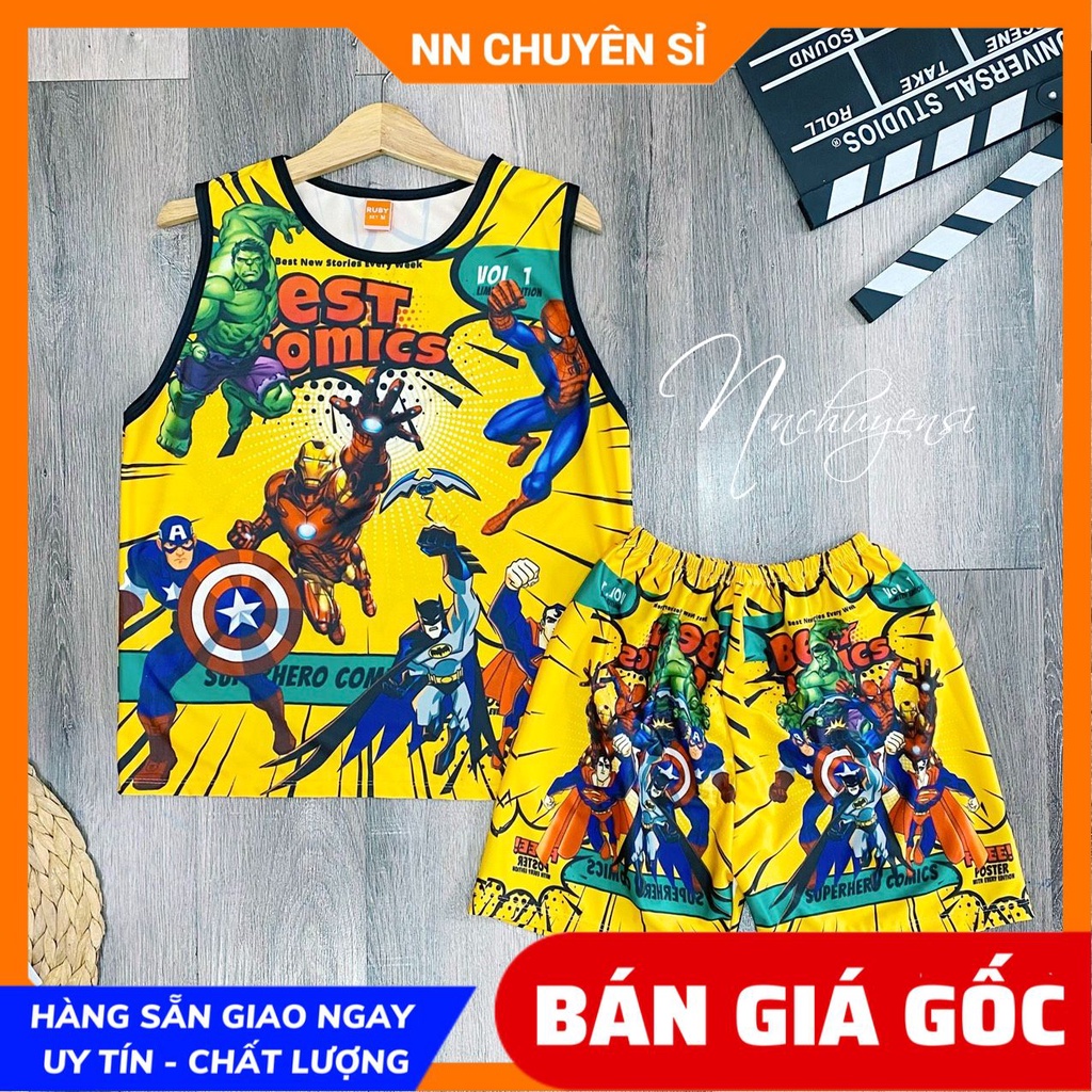 Đồ bộ SÁT NÁCH - 3 LỖ cho bé mặc nhà size 5kg - 47kg chất thun mềm mát in SIÊU NHÂN hoạt hình dễ thương DBRBSN FULL SIZE