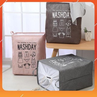 Giỏ đựng quần áo bằng vải cỡ lớn, túi đựng chăn màn đa năng washday có thể gấp gọn vintage xinh xắn  (MSP TAM47)