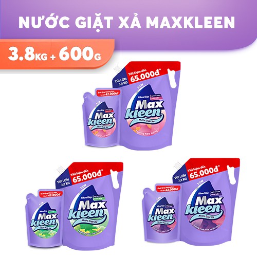 Combo Túi Nước Giặt Xả 3.8kg + Túi Nước Giặt Xả 600g Maxkleen