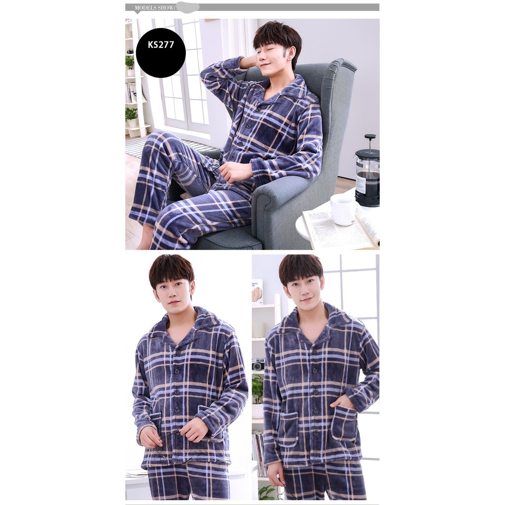 Bộ đồ ngủ Nam san hô nhung dài tay flannel Hàn Quốc